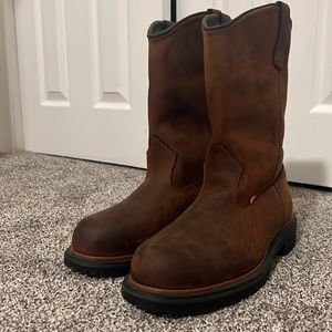 Worn twice- brown, leather, water-proof red wings boots. Men’s Size 10.5